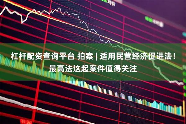杠杆配资查询平台 拍案 | 适用民营经济促进法！最高法这起案件值得关注